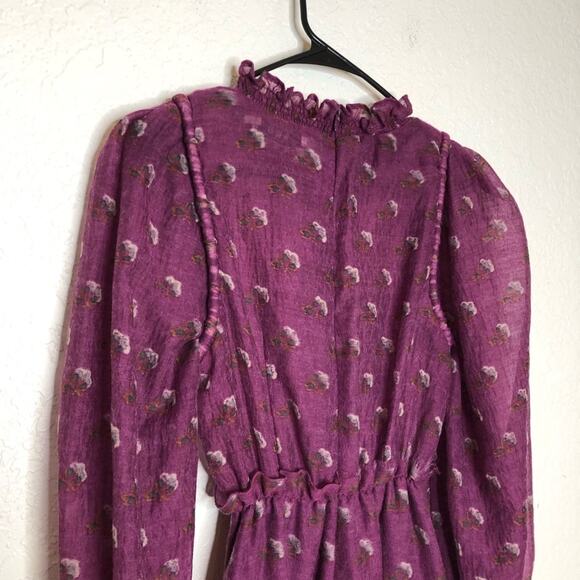 Sea New York purple floral wool blend ruffle trim midi dress size 4 - Picture 12 of 16